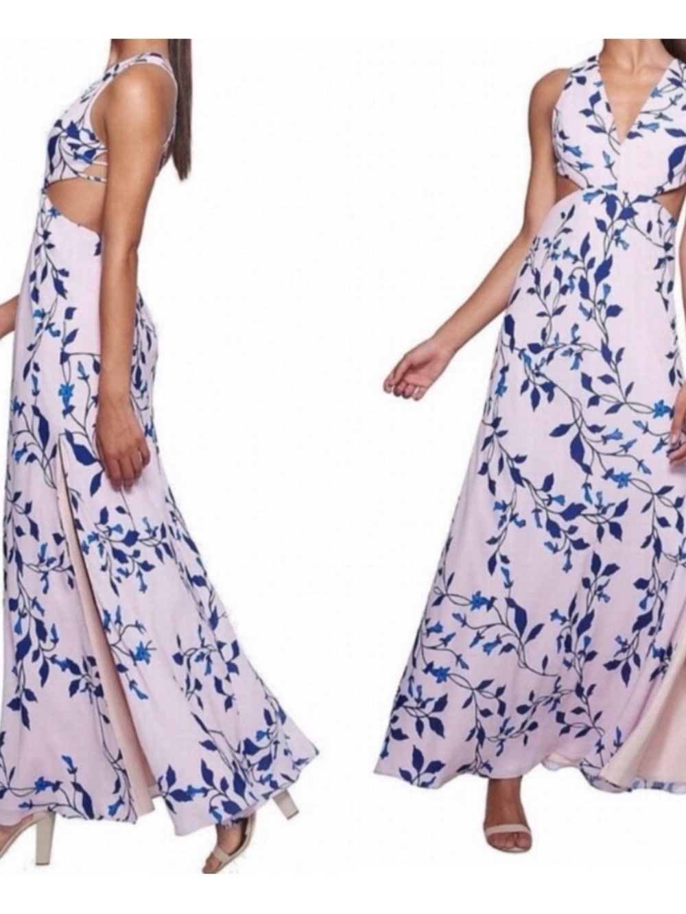 Fame & Partners Floral Maxi Dress Pink Blue Cutout